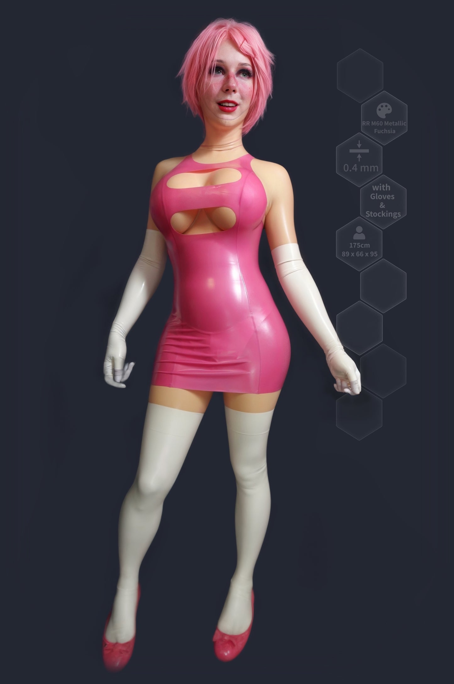 Pink latex cutout mini dress tailored to measure, front view